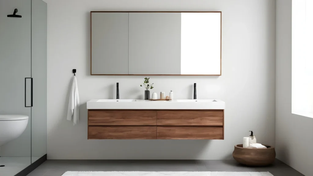 A modern floating bathroom vanity